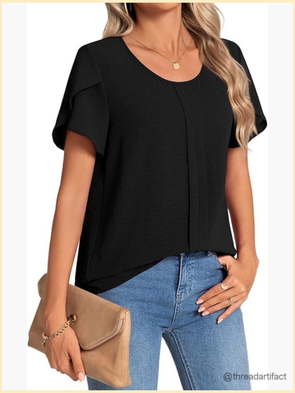 Summer Top with Petal Sleeves Lightweight Blouse for Casual Dressy Wear